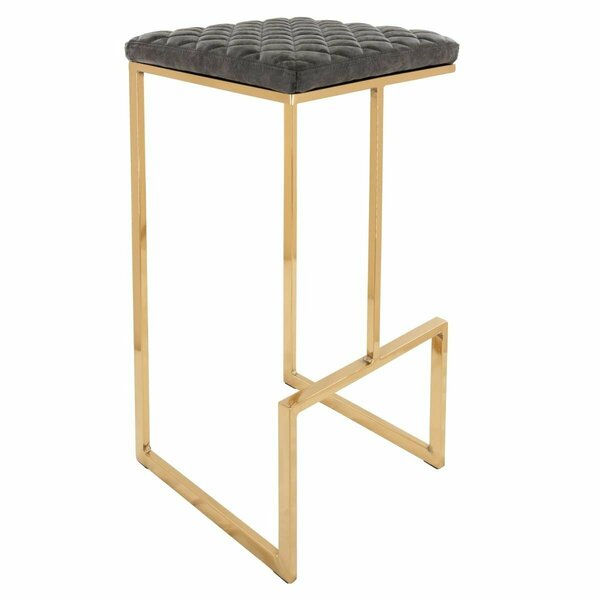 Payasadas Quincy Quilted Stitched Leather Bar Stools with Gold Metal Frame Grey PA3026986